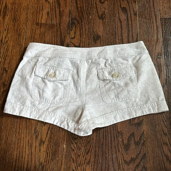 Y2K Express Micro Sailor Buttons Cream Linen Shorts Womens Size 8 Breathable - Picture 3 of 12